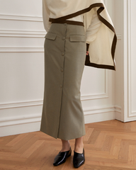 High-waist pencil skirt with flap pockets and button front – Nujjda
