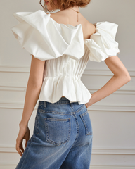 Off-shoulder pleated blouse with ruffle neckline – Argu