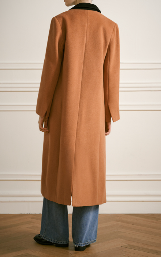 Long tailored coat with contrast collar – Dudri