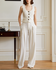 High-waisted pleated trousers with wide leg - Serwa