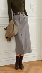 Checked pencil skirt with front slit - Mirva