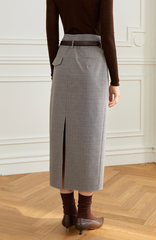 Checked pencil skirt with front slit - Mirva