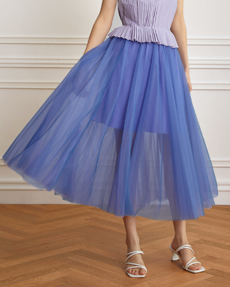 Sheer tulle maxi skirt with satin waistband – Afty
