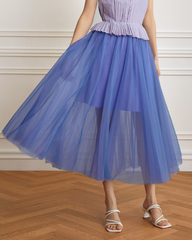 Sheer tulle maxi skirt with satin waistband – Afty