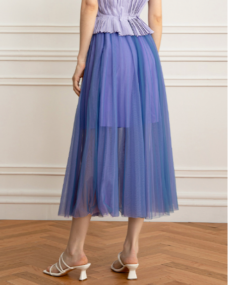 Sheer tulle maxi skirt with satin waistband – Afty