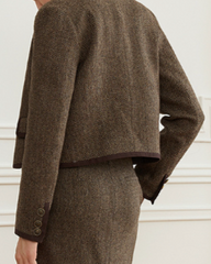 Tailored herringbone jacket with contrast trim - Lurda