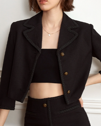 Cropped jacket with braided lapel trim - Lerdi