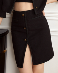 Button-front pencil skirt with textured trim - Erta