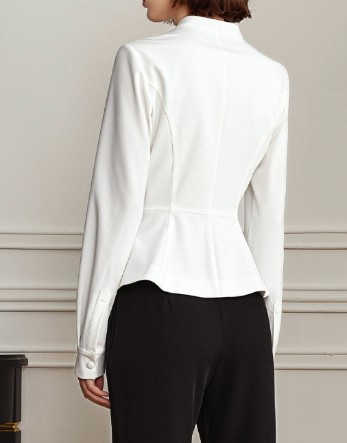Long-sleeve satin blouse with double-breasted front – Elju