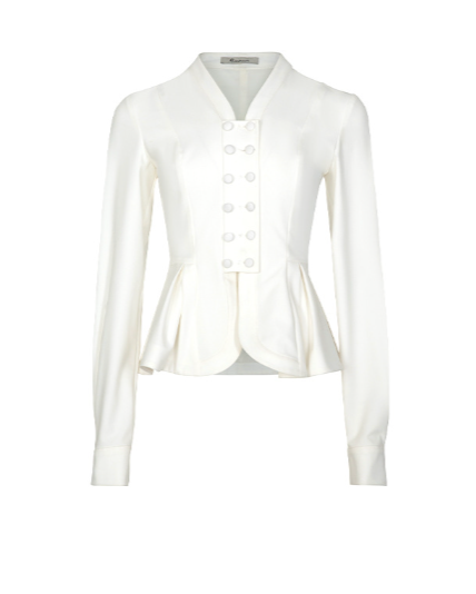 Long-sleeve satin blouse with double-breasted front – Elju