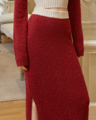 High-waist knit skirt with side slit - Rebku