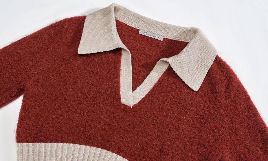 Ribbed waist knit dress with contrast collar - Lunra