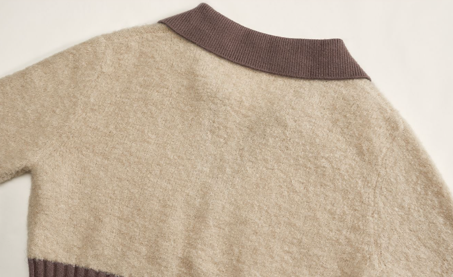 Ribbed waist knit dress with contrast collar - Lunra