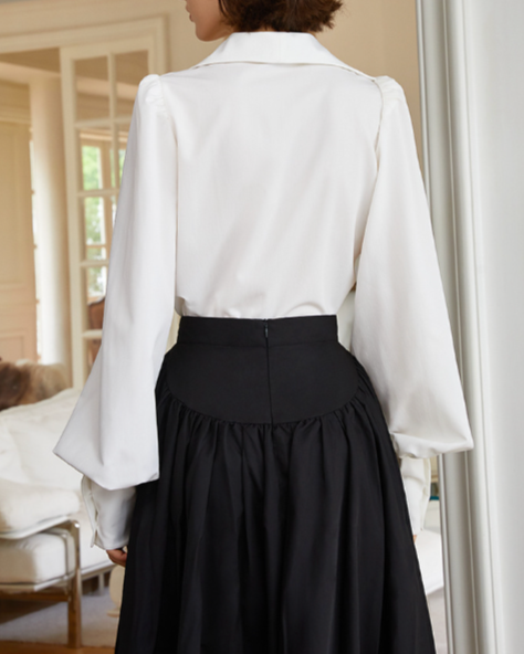 Collared button-up shirt with puff sleeves - Enjwi