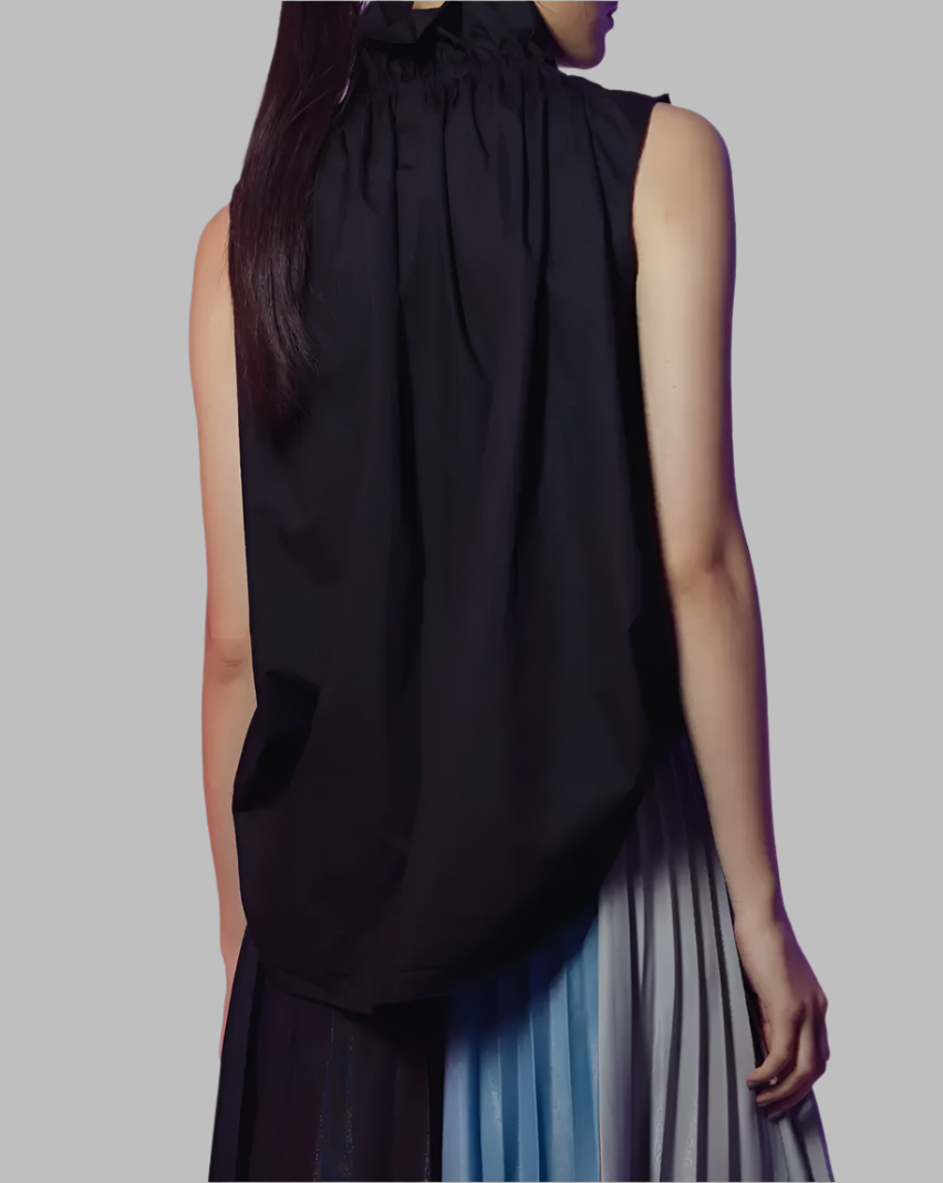 Sleeveless ruffle-collar shirt with bow detail – Endru