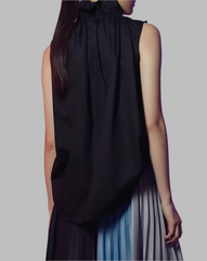 Sleeveless ruffle-collar shirt with bow detail – Endru