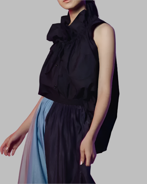Sleeveless ruffle-collar shirt with bow detail – Endru