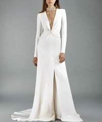 plunging neckline gown with front slit – Tolja