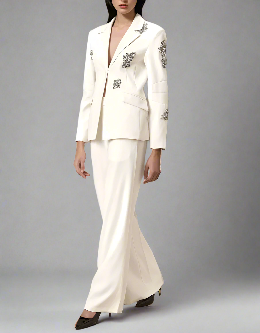 Embellished tailored suit with wide-leg trousers - Atiju