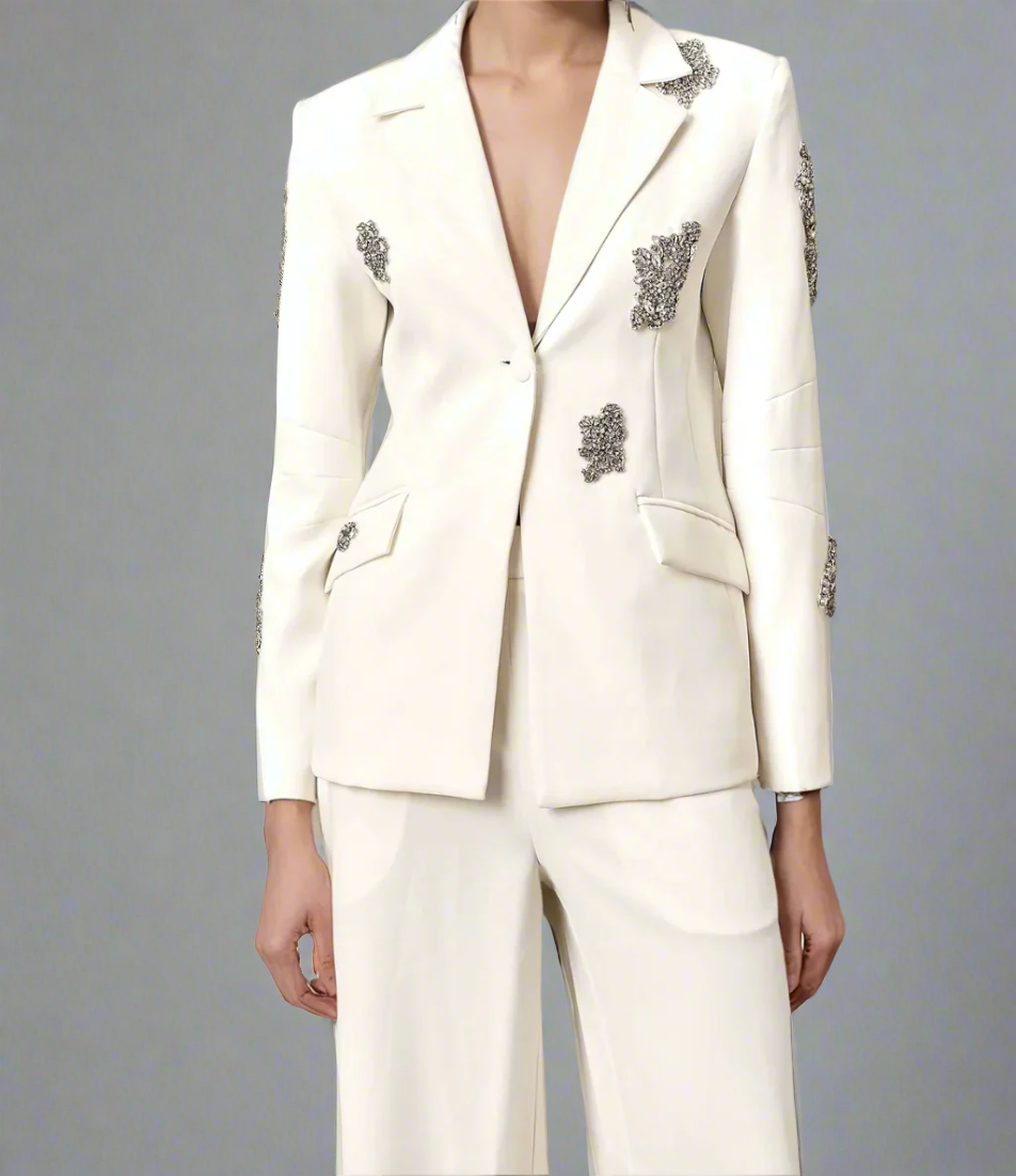 Embellished tailored suit with wide-leg trousers - Atiju