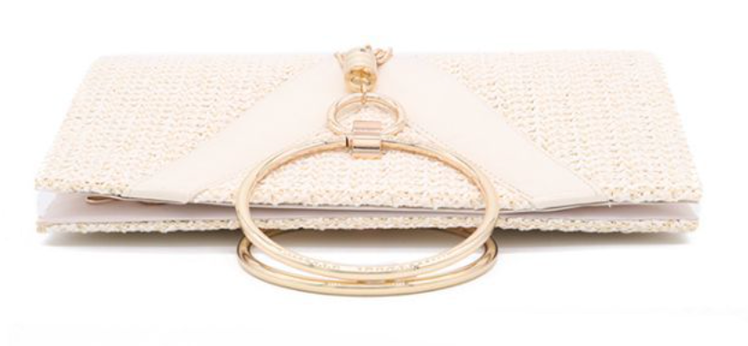 Woven handbag with gold ring handle and tassel detail - Bopi