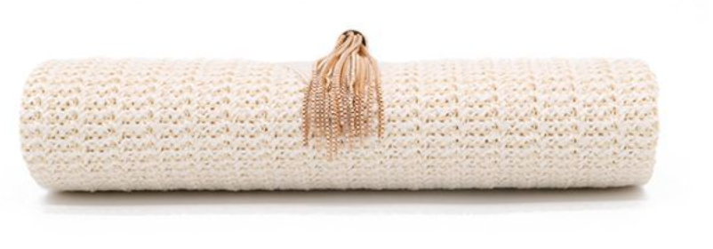 Woven handbag with gold ring handle and tassel detail - Bopi