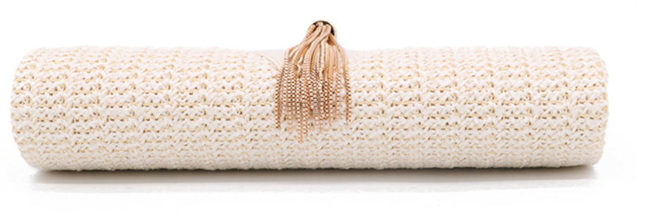 Woven handbag with gold ring handle and tassel detail - Bopi