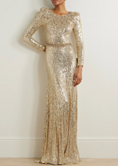 Long sleeve column dress with sequined embellishments - Jinwy