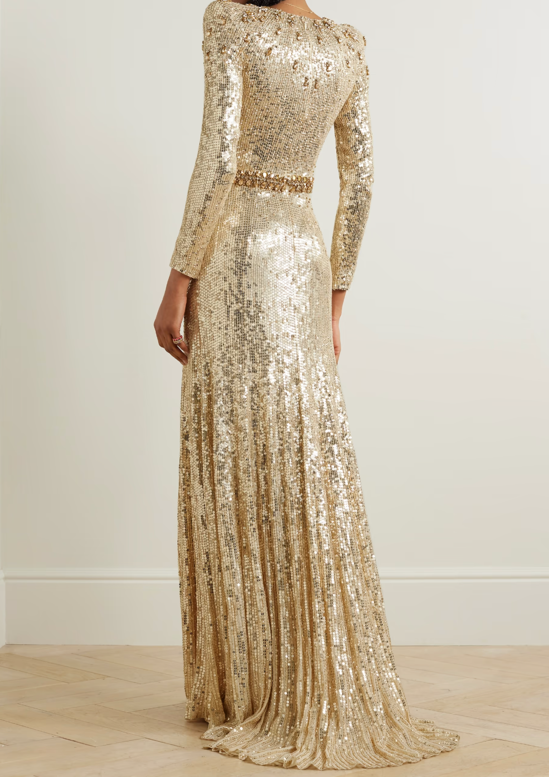 Long sleeve column dress with sequined embellishments - Jinwy