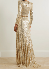 Long sleeve column dress with sequined embellishments - Jinwy