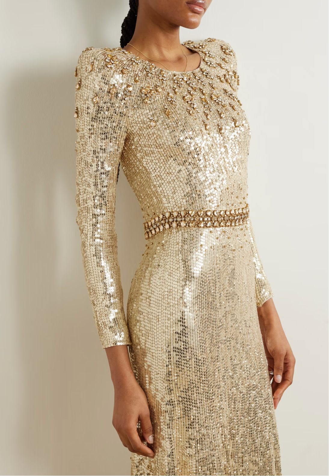 Long sleeve column dress with sequined embellishments - Jinwy
