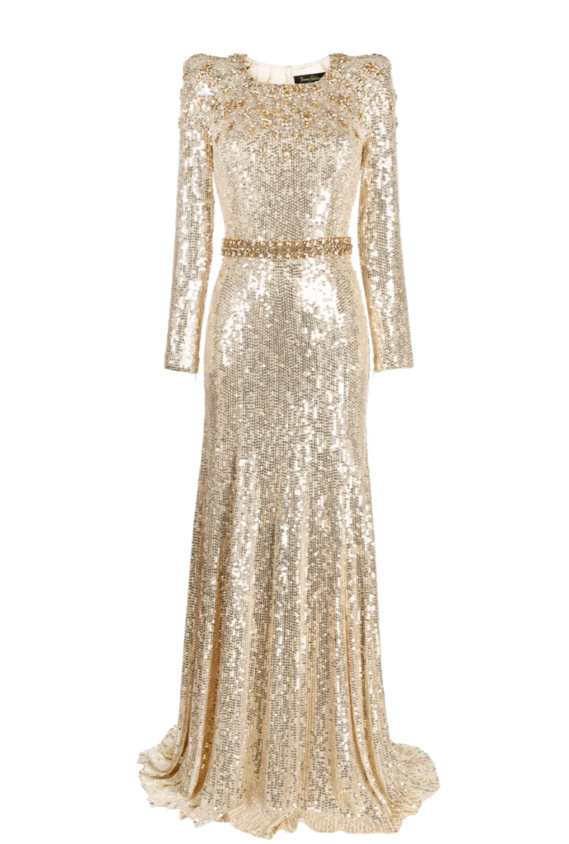 Long sleeve column dress with sequined embellishments - Jinwy