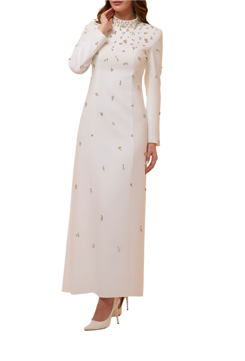 embellished long-sleeve column gown – Lormen