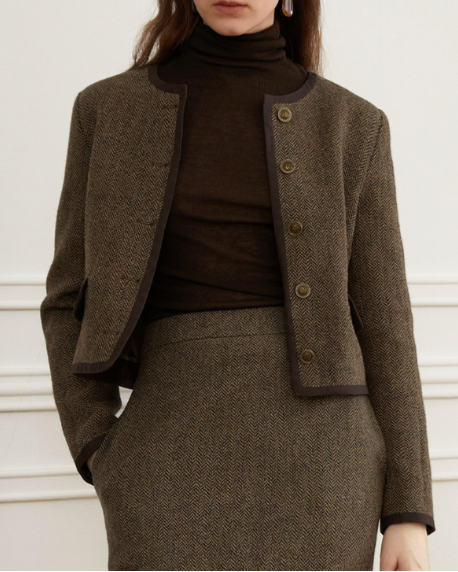 Tailored herringbone jacket with contrast trim - Lurda