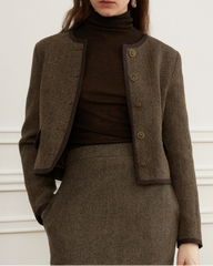 Tailored herringbone jacket with contrast trim - Lurda