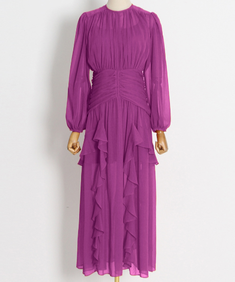 sheer ruffle-trim gown with draped bodice – Aanakec