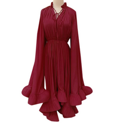 pleated cape-sleeve midi dress with ruffle hem – Aanjkvc