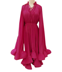 pleated cape-sleeve midi dress with ruffle hem – Aanjkvc