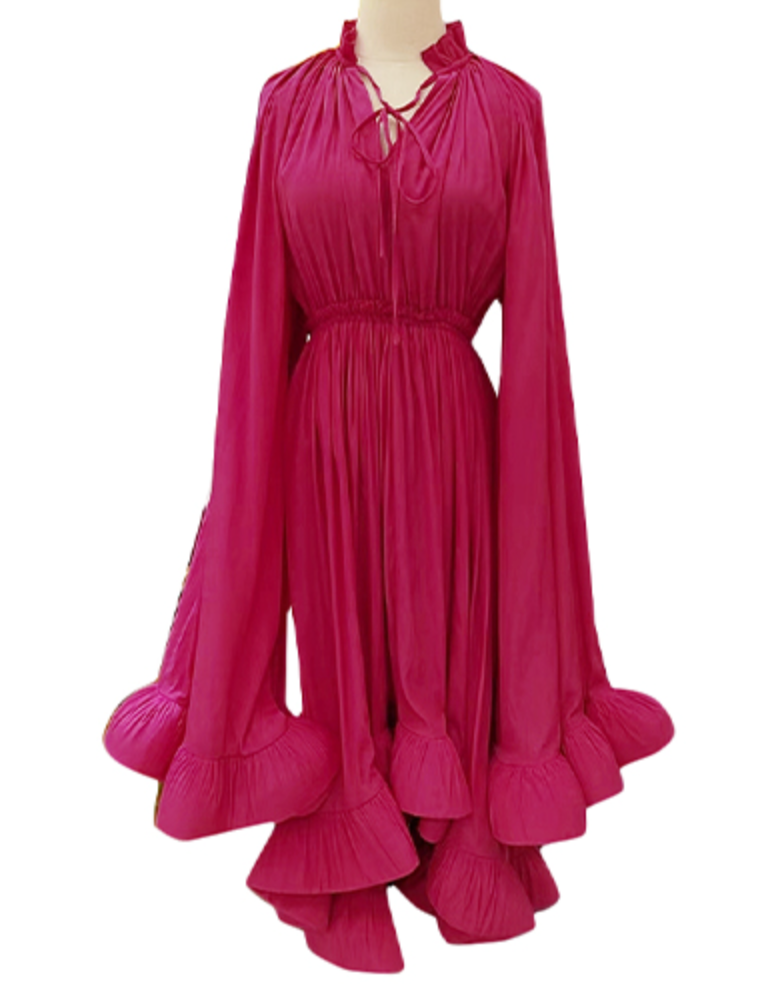 pleated cape-sleeve midi dress with ruffle hem – Aanjkvc