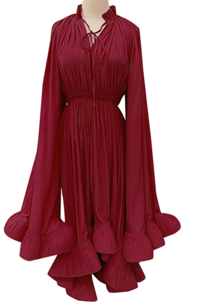 pleated cape-sleeve midi dress with ruffle hem – Aanjkvc