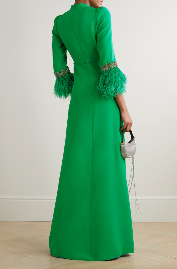 feather-trim slit-cuff gown – Tojen