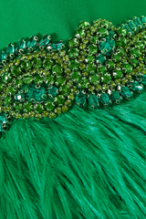 feather-trim slit-cuff gown – Tojen