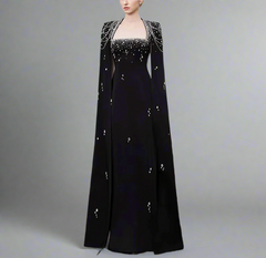 embellished column dress with shoulder cape - Nomalh