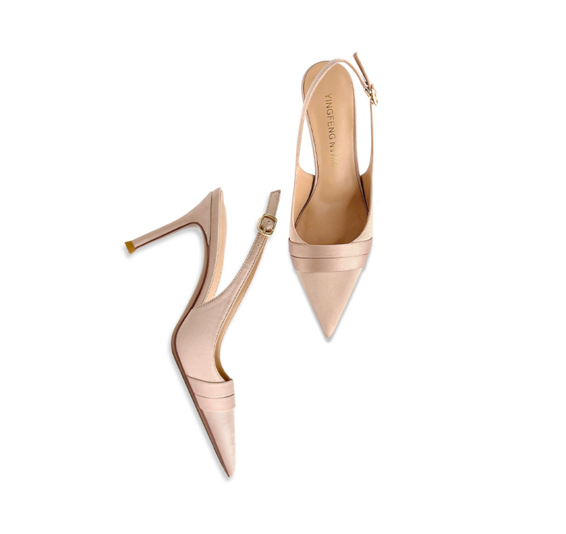 Pointed-Toe Satin Slingback Pumps – EVELYN