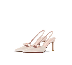 Bow-Embellished Satin Slingback Pumps – GRACE