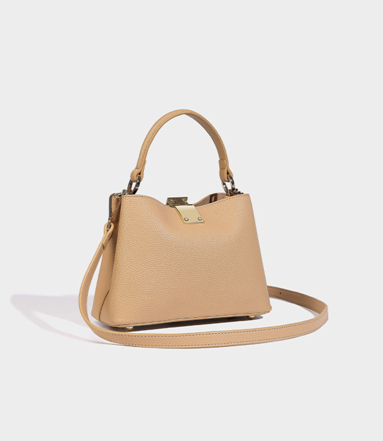 Textured Leather Handbag with Gold Push-Lock – NOVIR