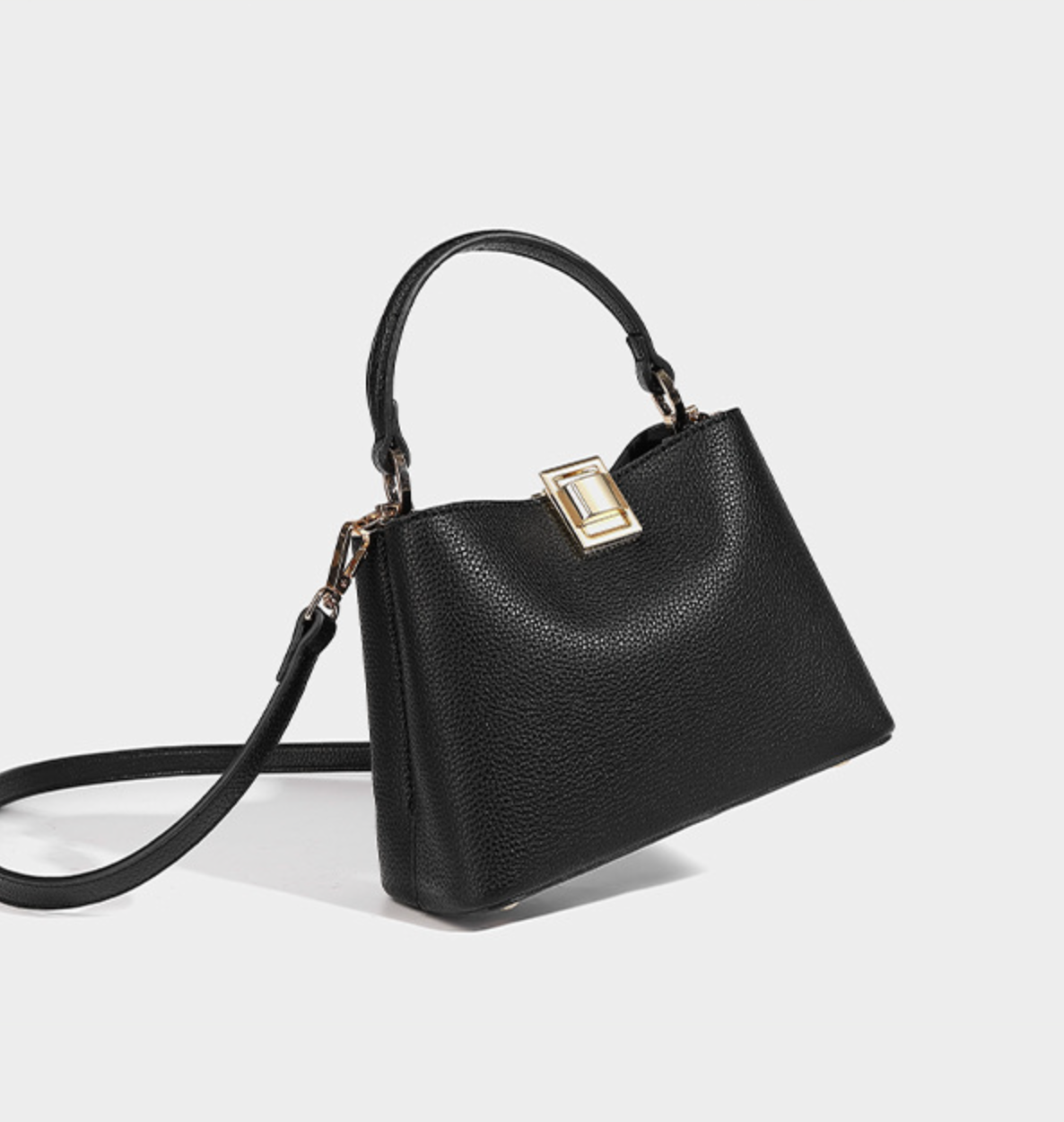 Textured Leather Handbag with Gold Push-Lock – NOVIR