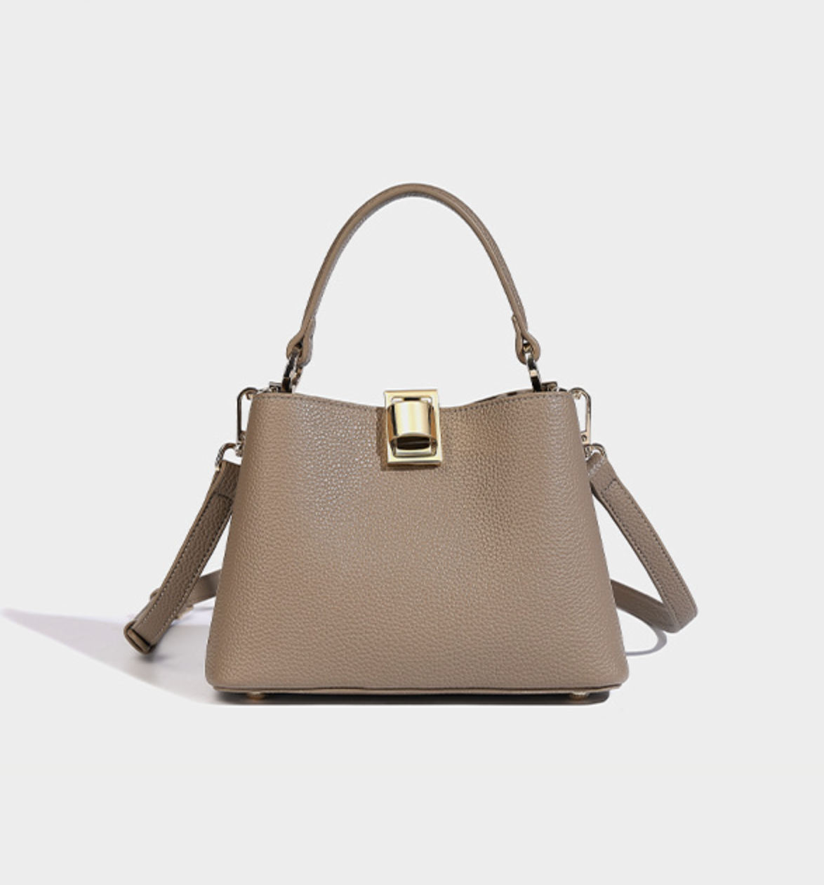 Textured Leather Handbag with Gold Push-Lock – NOVIR