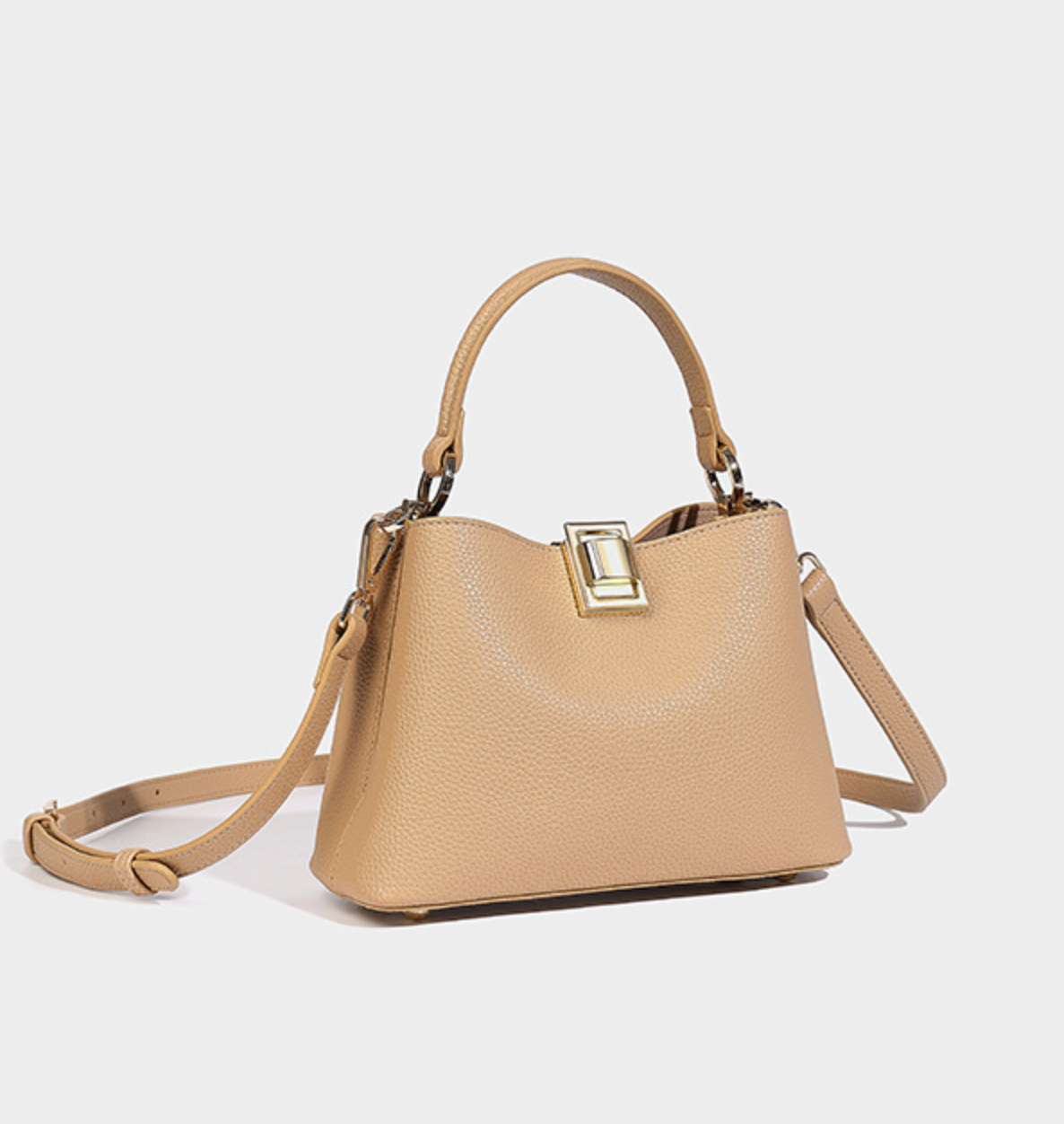 Textured Leather Handbag with Gold Push-Lock – NOVIR