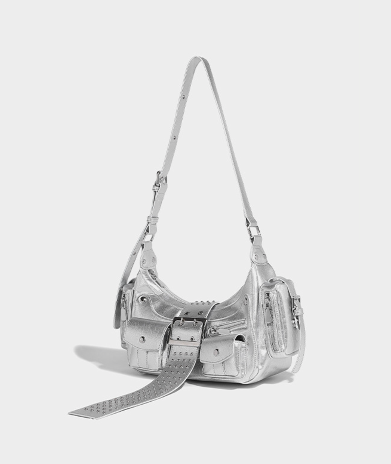 Metallic Buckled Shoulder Bag with Utility Pockets – NOVII
